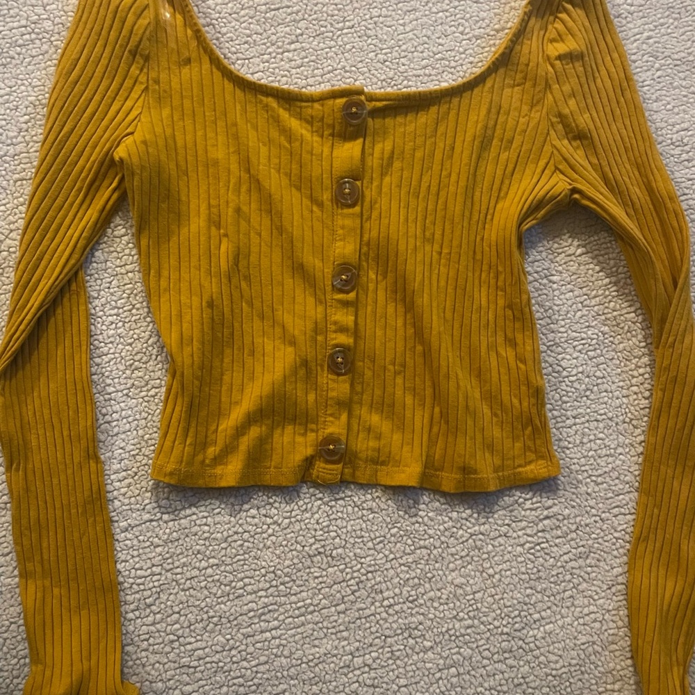 Mustard Ribbed Button-Up Women's Top